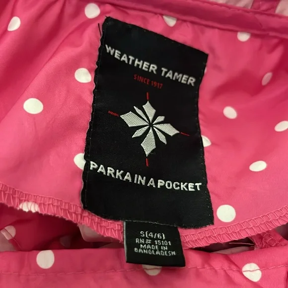 WEATHER TAMER Pink Polka Dot Hooded Parka In A Pocket Jacket 6 NWOT - Picture 9 of 10